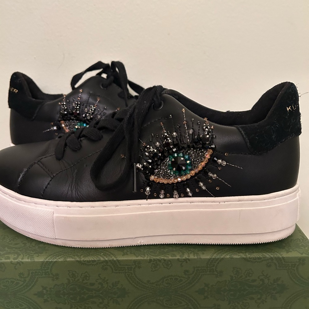 Kurt Geiger Black and White Fashion Sneakers with Eye Embellishment
